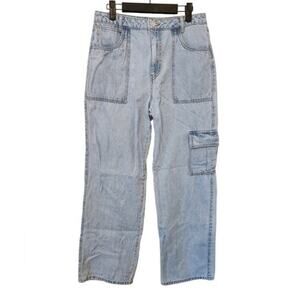 Forever 21 Cargo Jean light wash High Waist Wide Leg 29